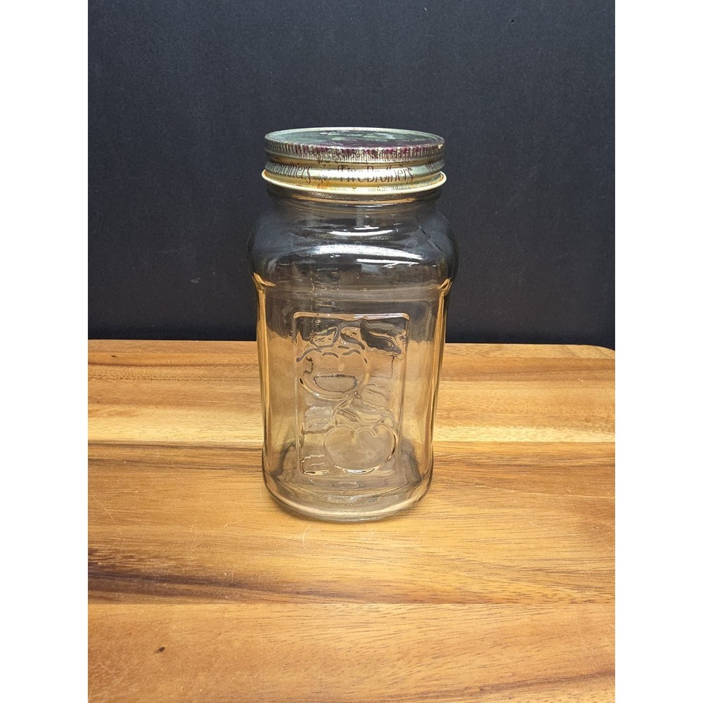 Vintage Clear Glass Square Quart MASON Jar W/ Measurements & Tomatoes W/ Lid